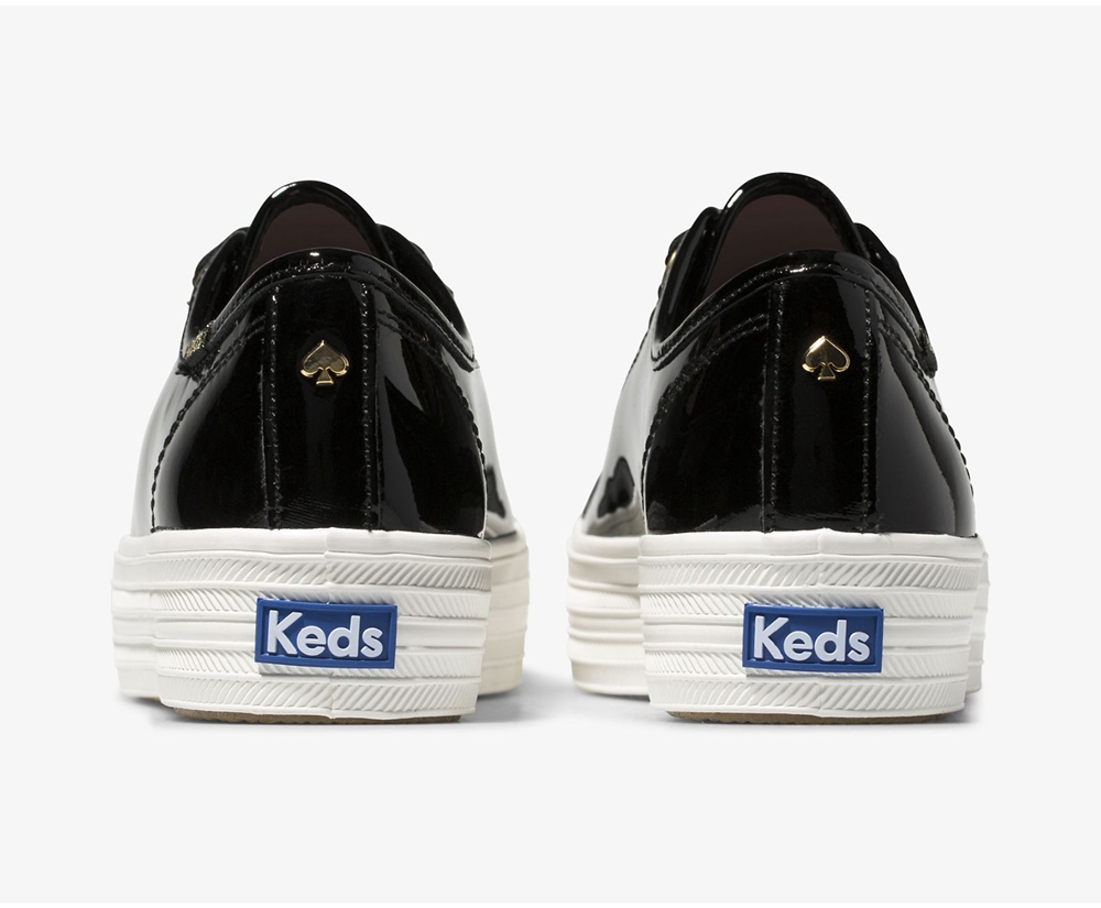 Keds Sneakers Black - Kate Spade new york Triple Kick Patent Leather - Womens YNILQW-614